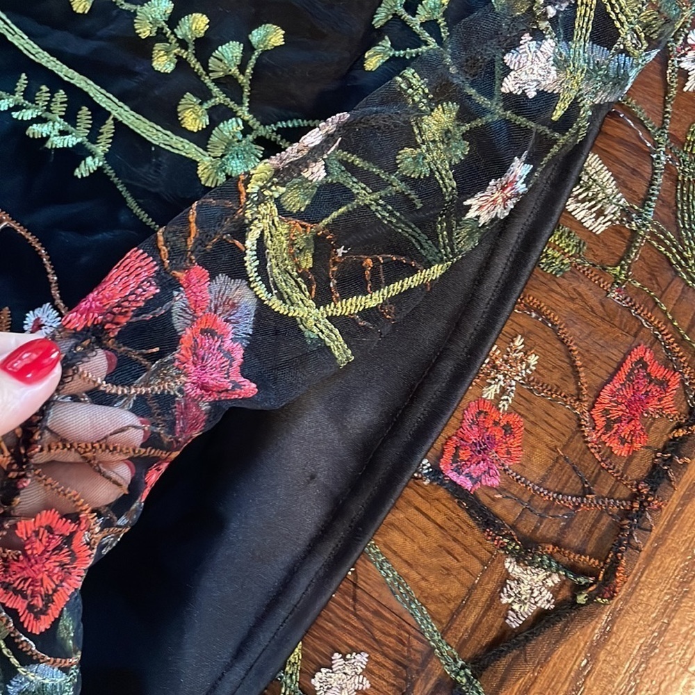Floral garden sheer sleeve embroidered overlay dress party cocktail tulle like L - Picture 11 of 14